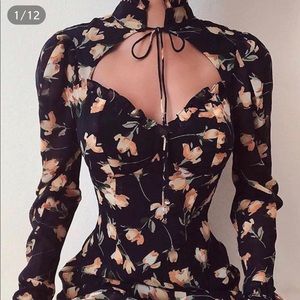 Tied Neck Floral Print Frill Hem Dress